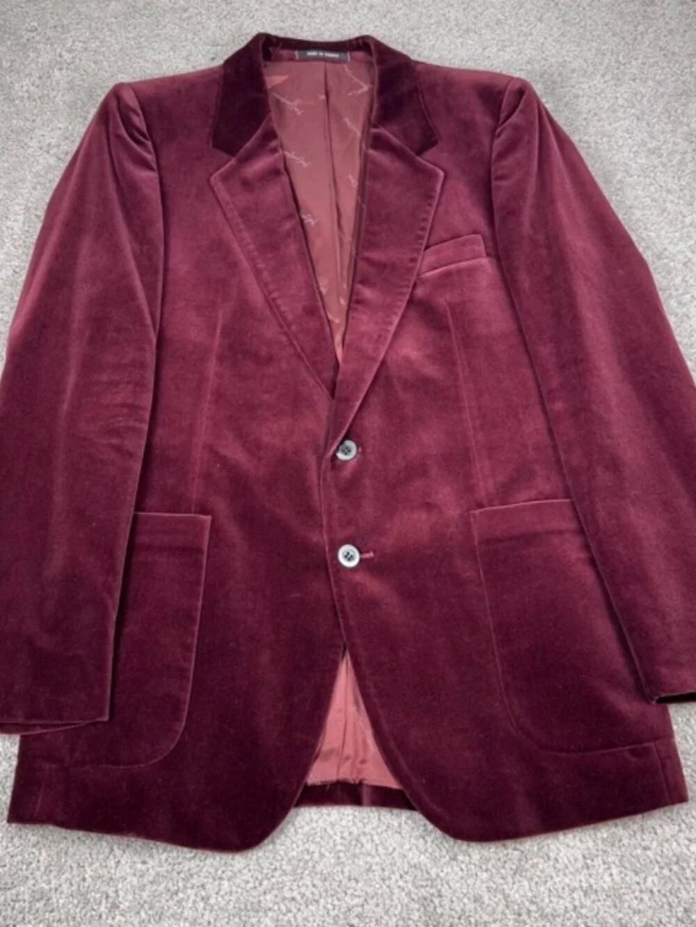 Yves Saint Laurent Velvet Blazer Men 42R Smoking Jacket France Paris Maroon Red